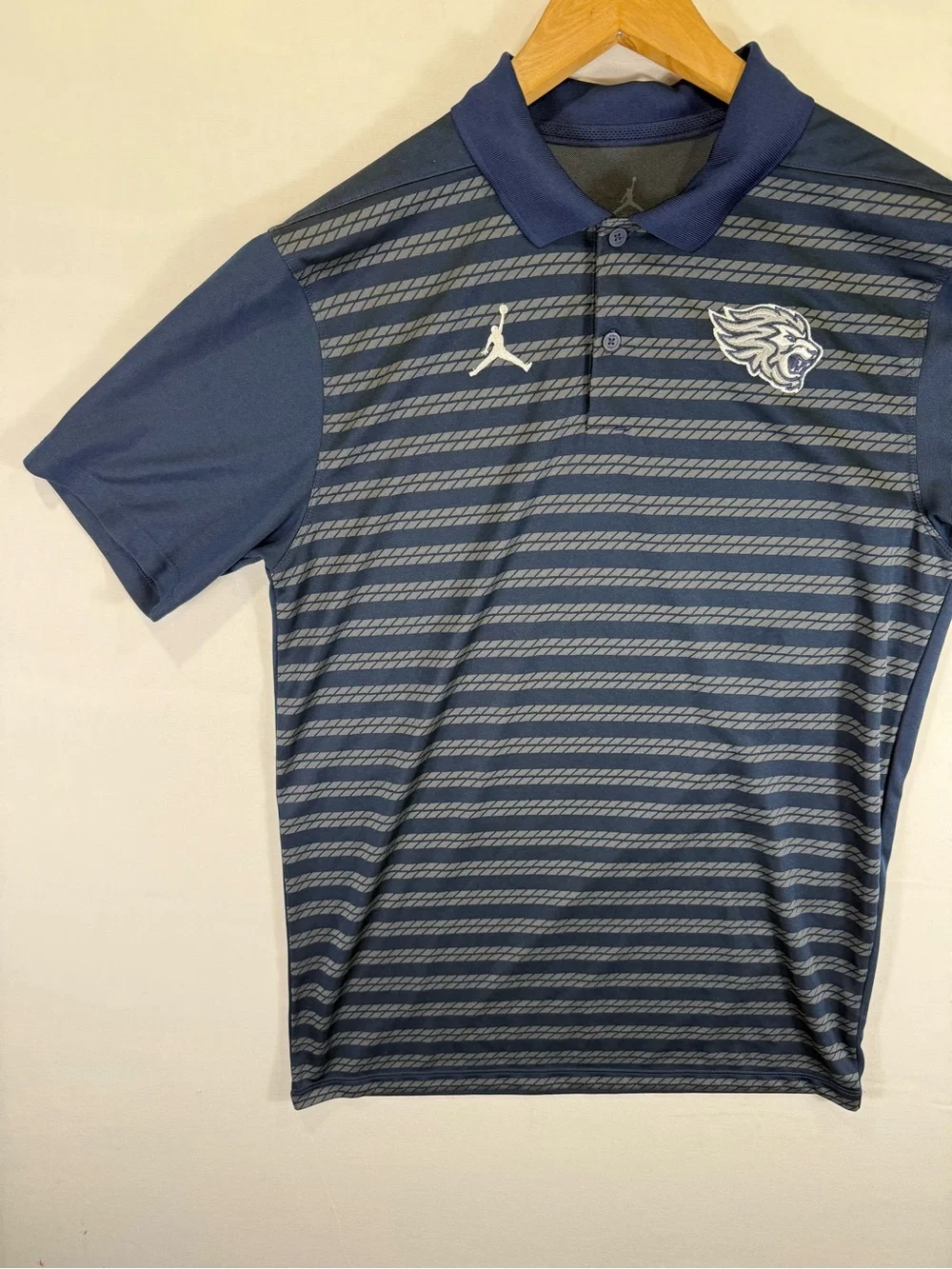 Jordan Men’s Navy & Gray Striped Polo with Team Crest